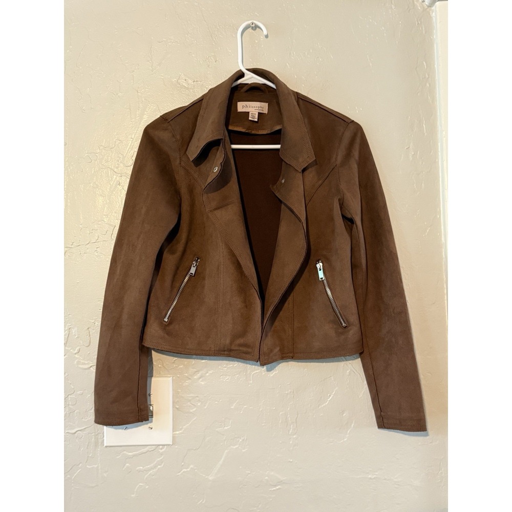Philosophy Republic Faux Suede Tan Brown Moto Biker Jacket Womens XS